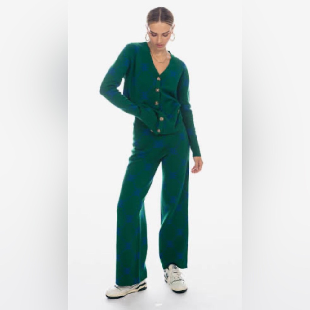ELLANDEMM Green Women's Wide Leg Designer Logo Pants